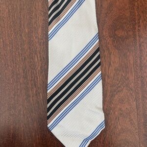 Gianfranco Ferre Diagonal Striped Silver Black And Blue 100% Silk Tie